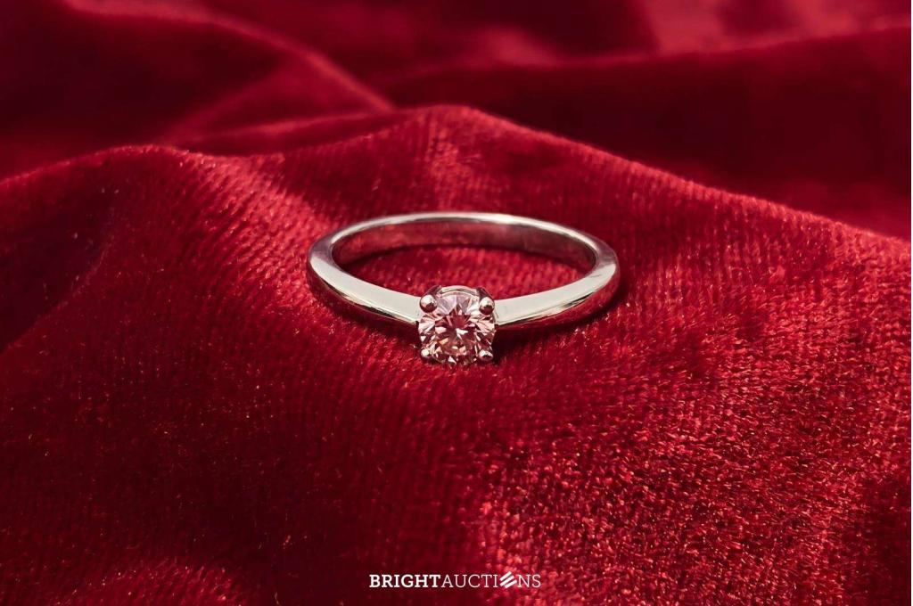 Witgouden ring met roze diamant, Diamant, Wit, Niet ingevuld, Nieuw