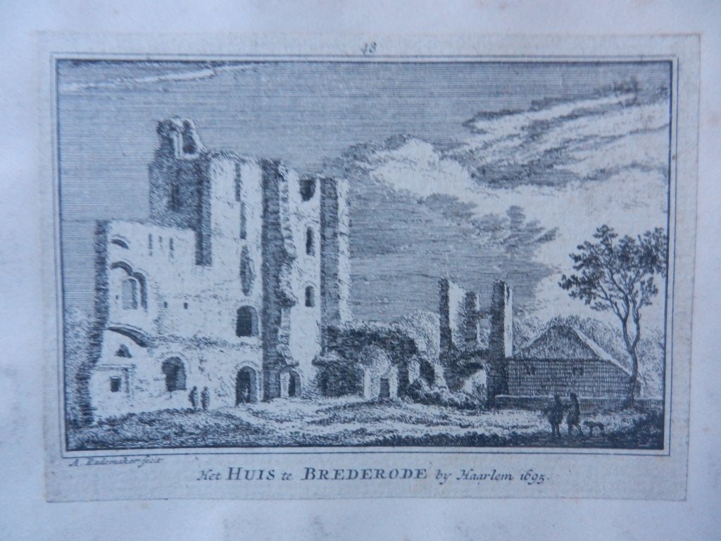 Gravure Het Huis te Brederode anno 1695 Rademaker, 18e eeuw, Antiek en Kunst, Origineel, Architectuur, Ophalen of Verzenden, Gravure