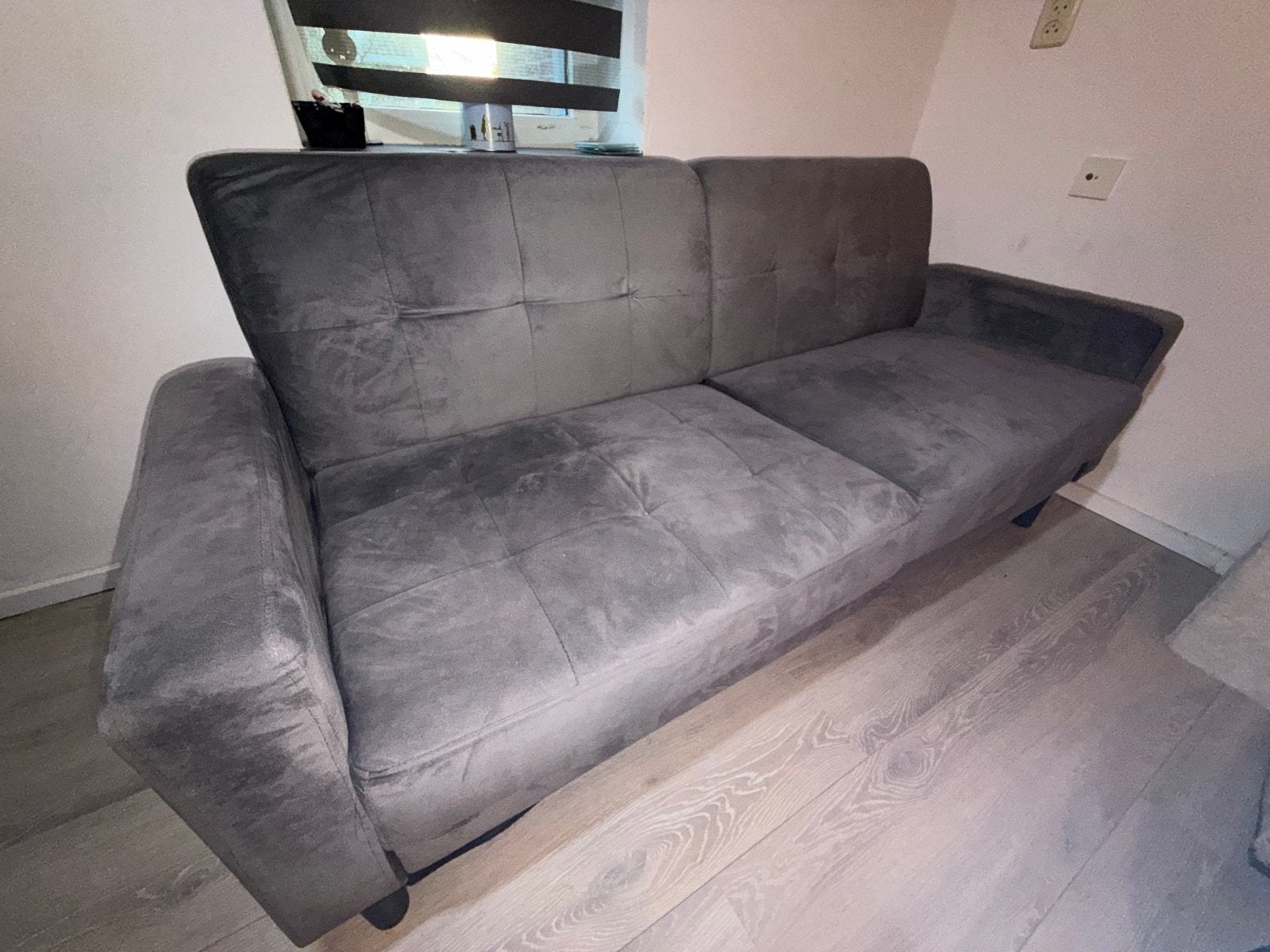 Grijze tweezitsbank, Ophalen, Gebruikt, Minder dan 75 cm, 150 tot 200 cm