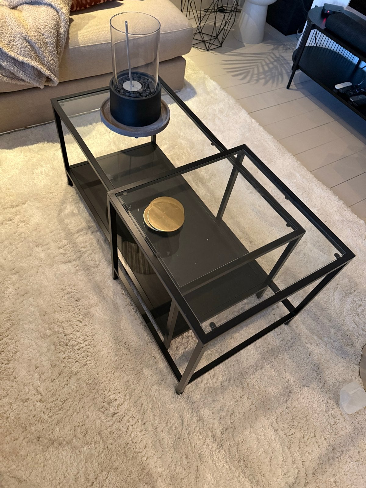 Ikea Vittsjö salontafel - Zwart metaal en glas, Ophalen, Gebruikt, 50 tot 100 cm, 50 tot 100 cm