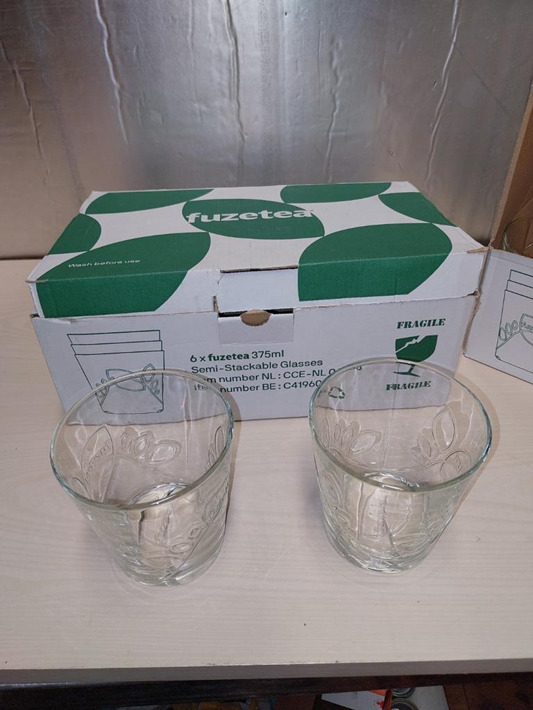 Set van 6 Fuze Tea glazen - 375 ml, stapelbaar, reliëf, Ophalen