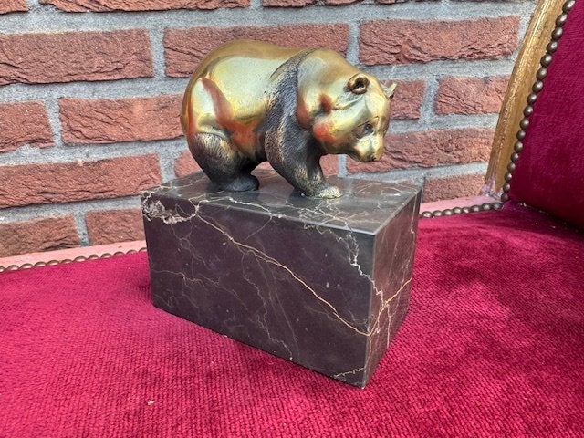 bamboe etende pandabeer, brons en marmer, Ophalen of Verzenden, Brons