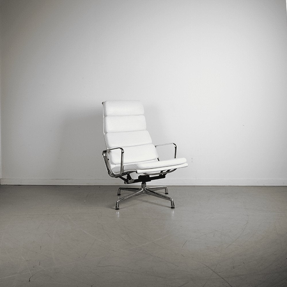 Vitra Eames EA 222 Fauteuil Wit Leer - Chroom