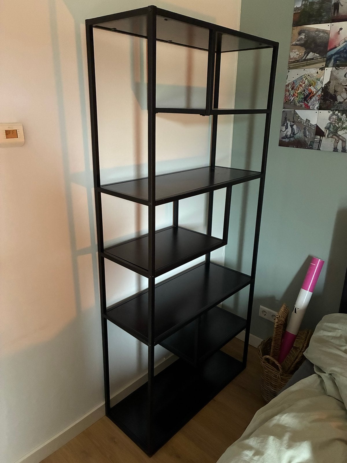 Zwarte open metalen wandkast - 180 cm hoog, Huis en Inrichting, Ophalen, Met plank(en), Gebruikt, Metaal