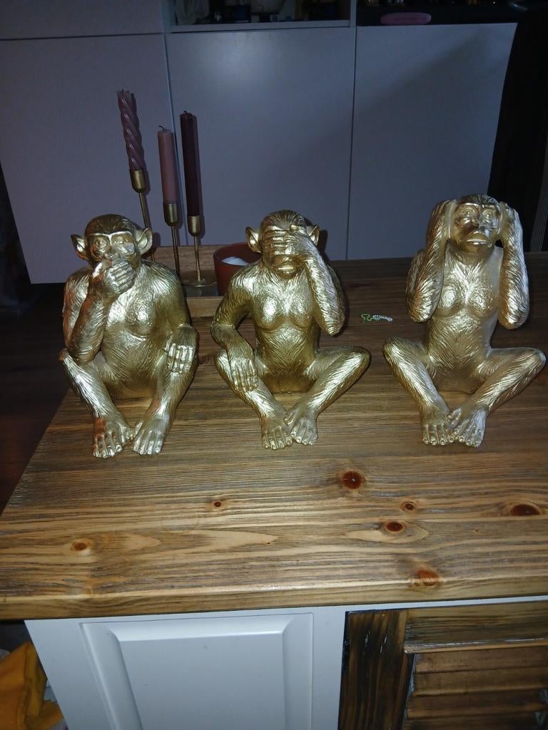 Gouden Apen Beeldjes: Horen, Zien en Zwijgen, Huis en Inrichting, Woonaccessoires | Overige, Ophalen of Verzenden