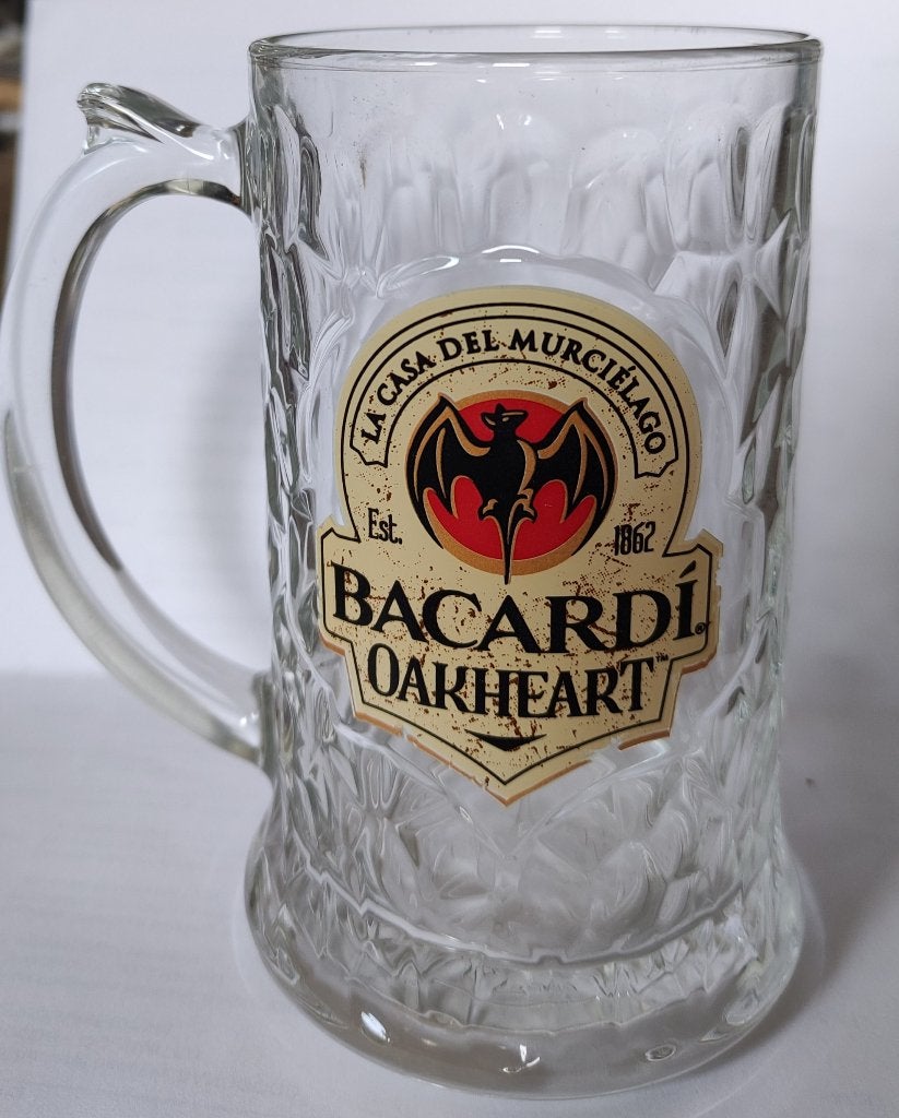glazen pul BACARDI Oakheart, bierpul glas gebobbeld, Ophalen of Verzenden, Zo goed als nieuw, Gebruiksvoorwerp