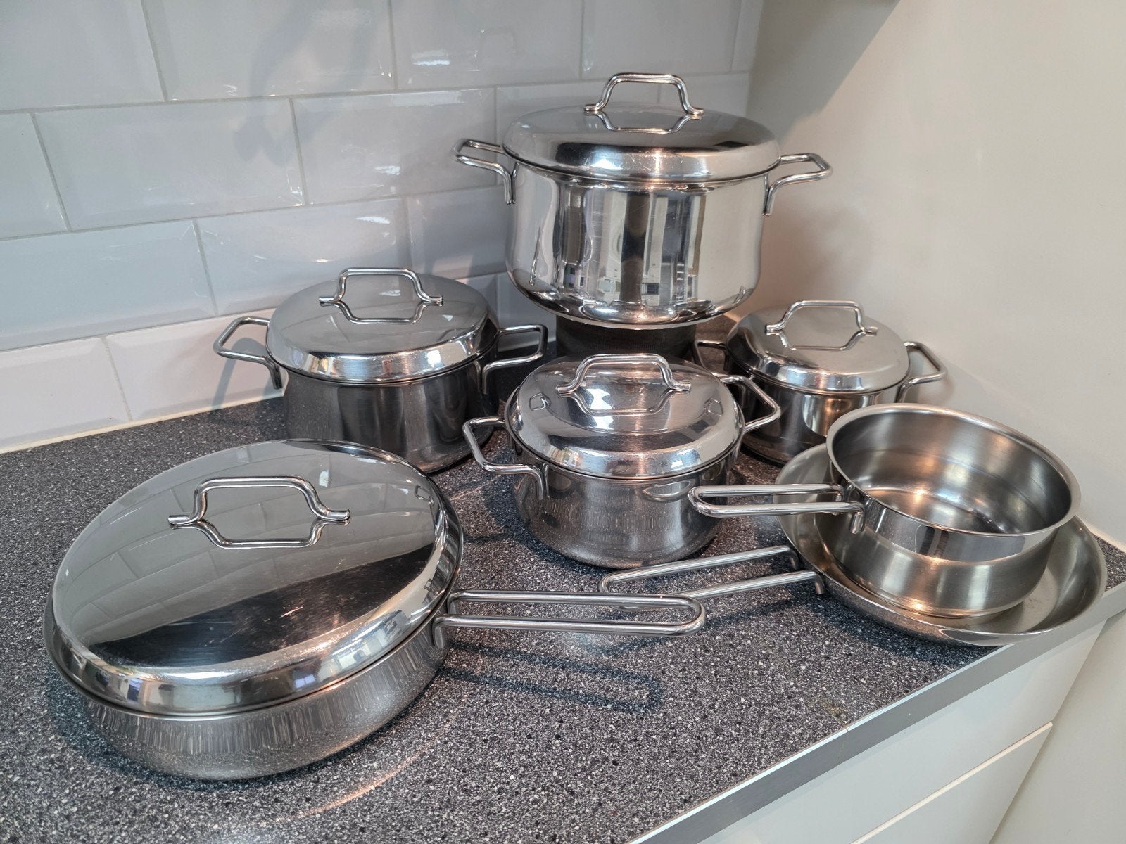 BK pannenset 12-delig - RVS pannen in prima staat, Ophalen, Gebruikt, Rvs, Pannenset