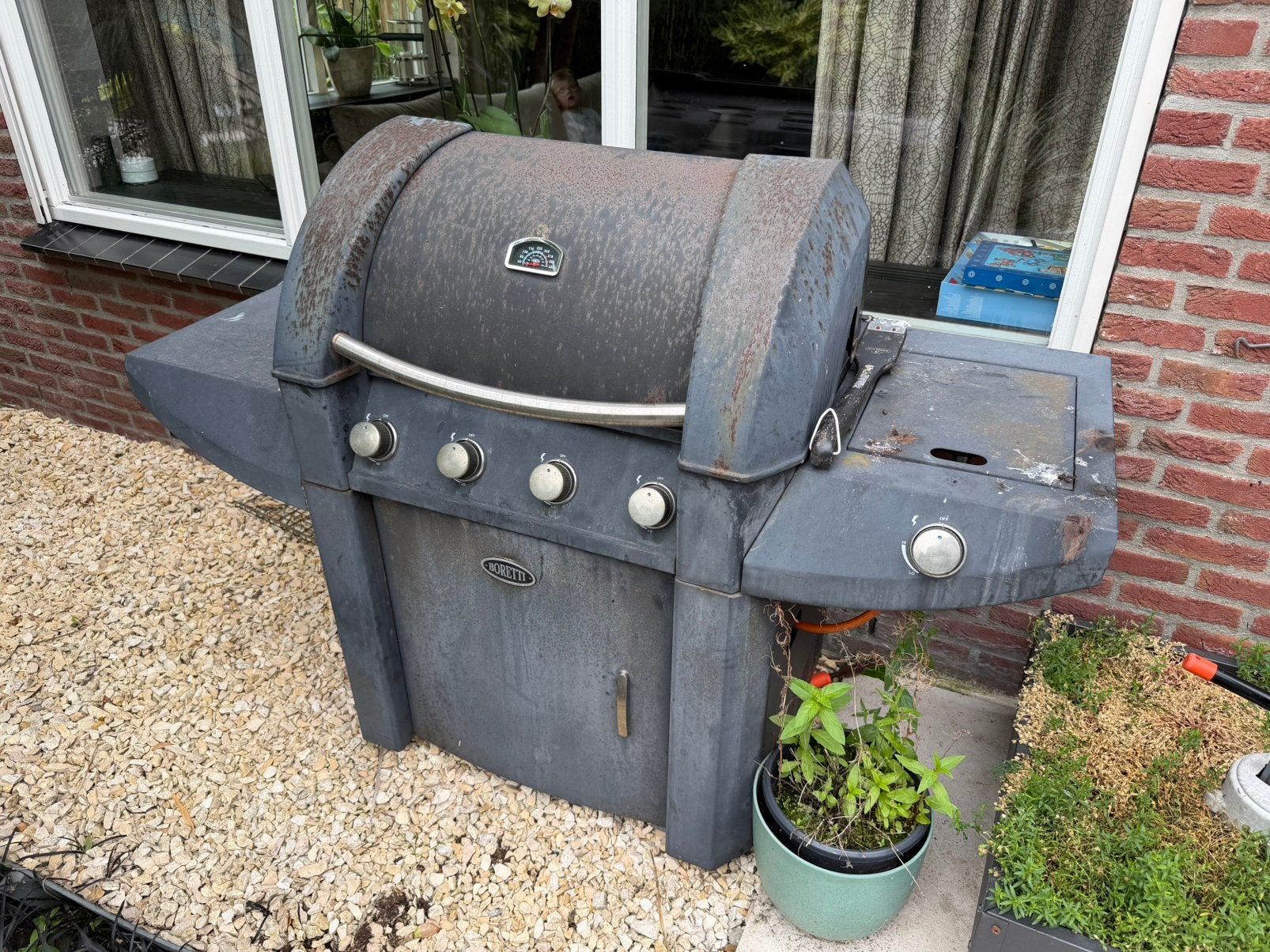 Boretti gasbarbecue - grill, bakplaat en zijbrander, Ophalen, Gebruikt