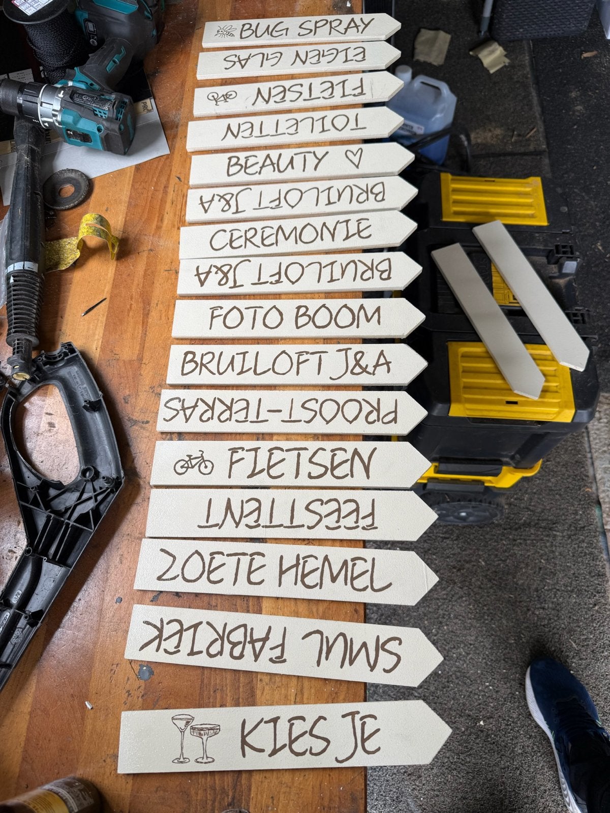 Bewegwijzeringsbordjes bruiloft per stuk, Ophalen of Verzenden, Nieuw, Versiering, Geboorte of Huwelijk