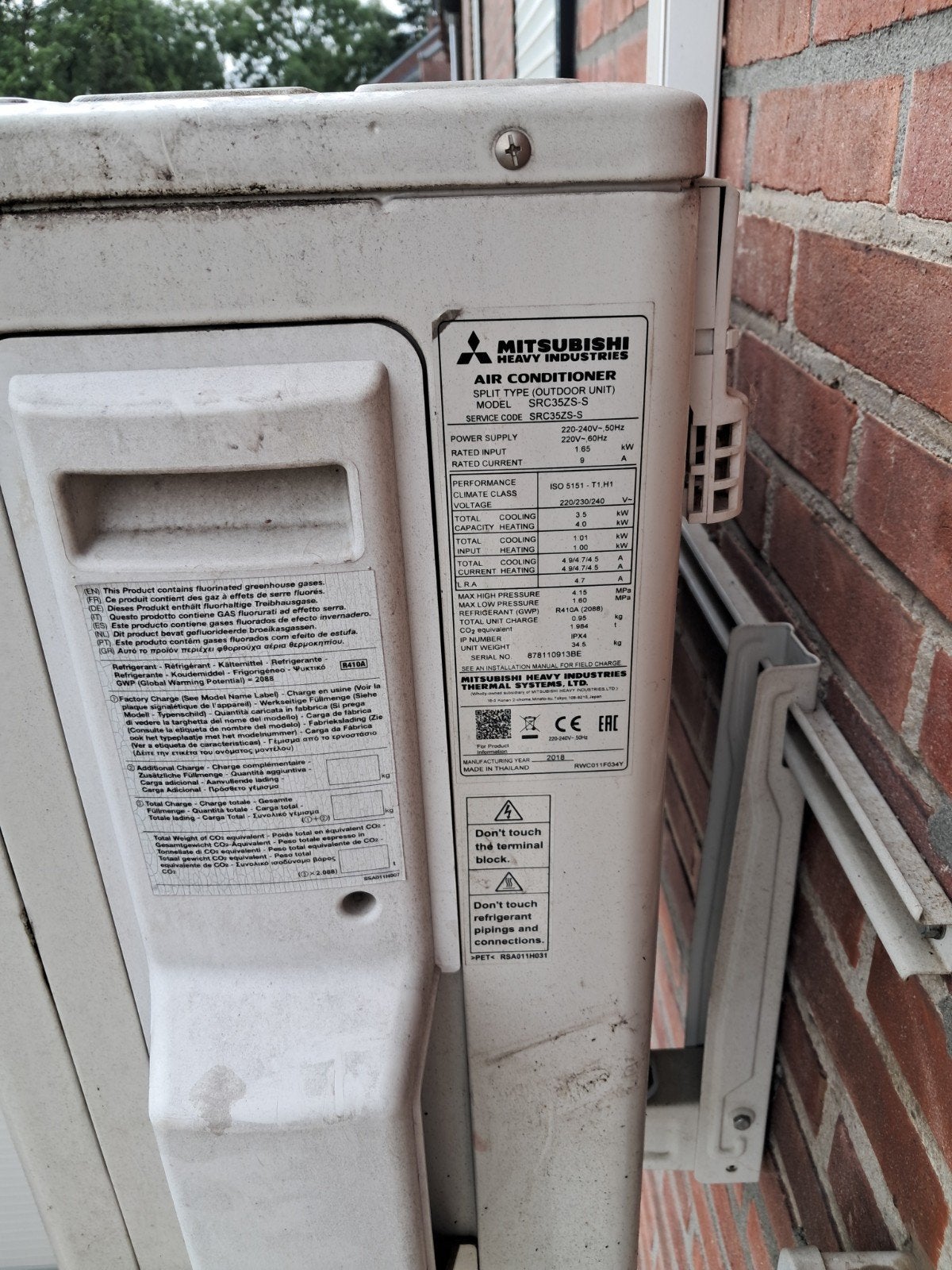 Mitsubishi SRC35ZS-S Wandairco - Buitenunit, Witgoed en Apparatuur, Airco's, Gebruikt, Wandairco, Minder dan 60 m³, 3 snelheden of meer
