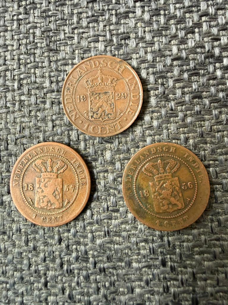 3x 1 cent nederlands indie 1856/1857/1929, Ophalen of Verzenden, Koningin Wilhelmina, 1 cent, Setje