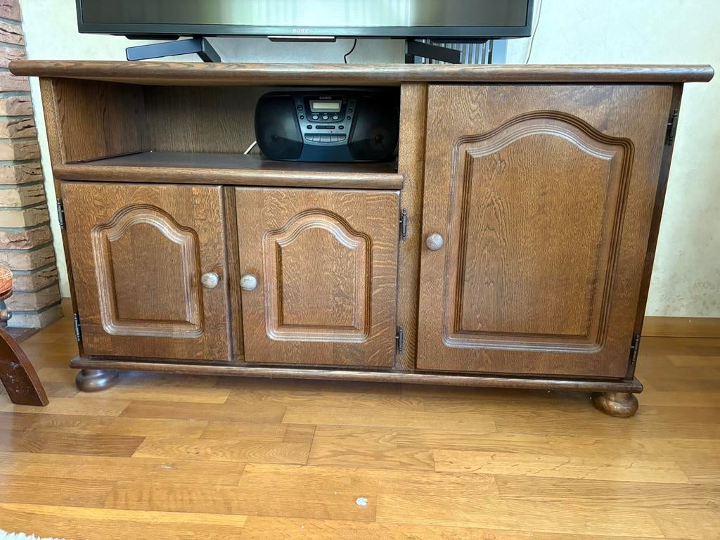 Bruin eiken tv meubel, Huis en Inrichting, Gebruikt, 100 tot 150 cm, Ophalen of Verzenden, Minder dan 100 cm