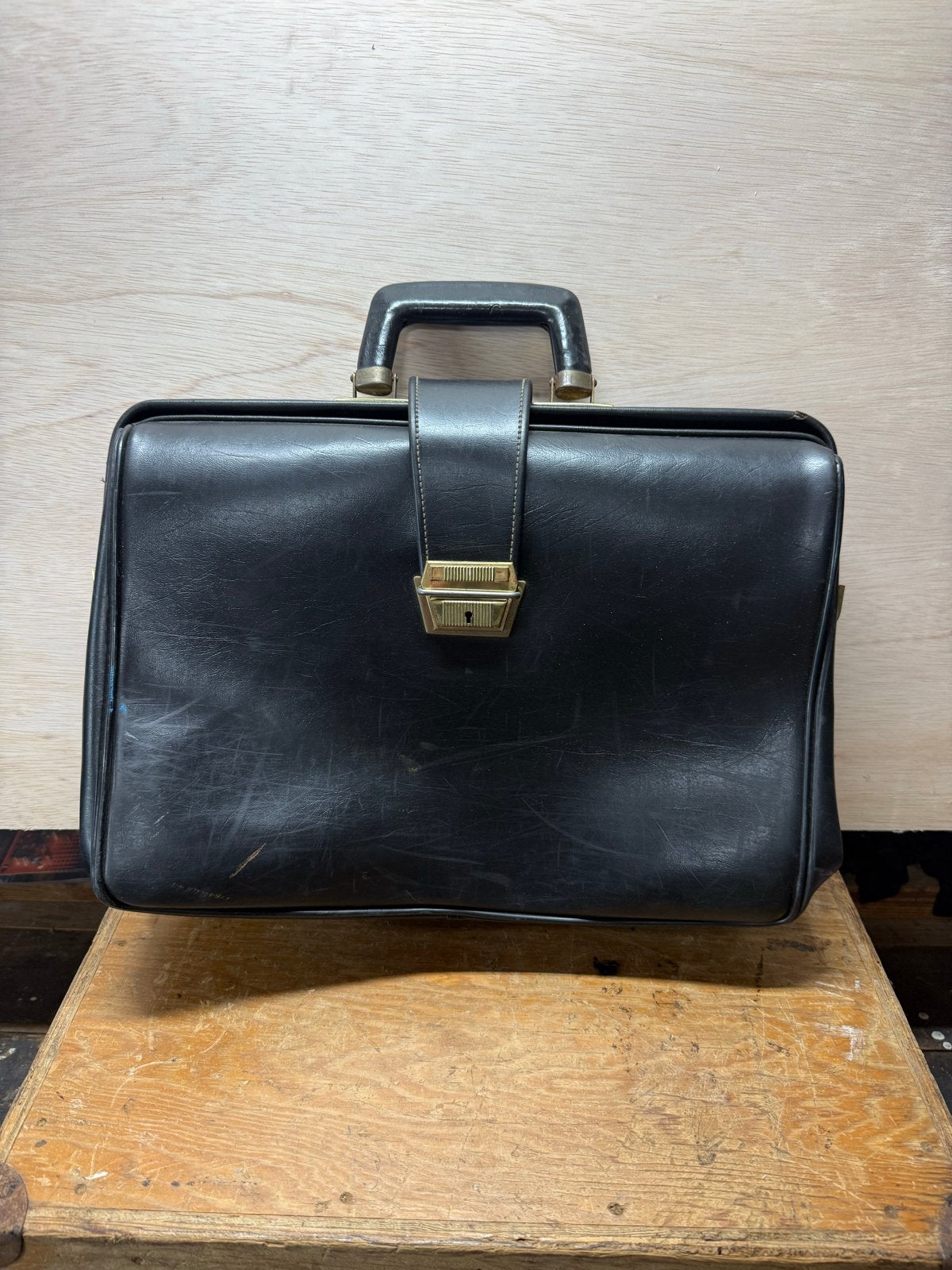 Oude leren dokterstas - Zwart - Vintage met gebreken, Ophalen of Verzenden