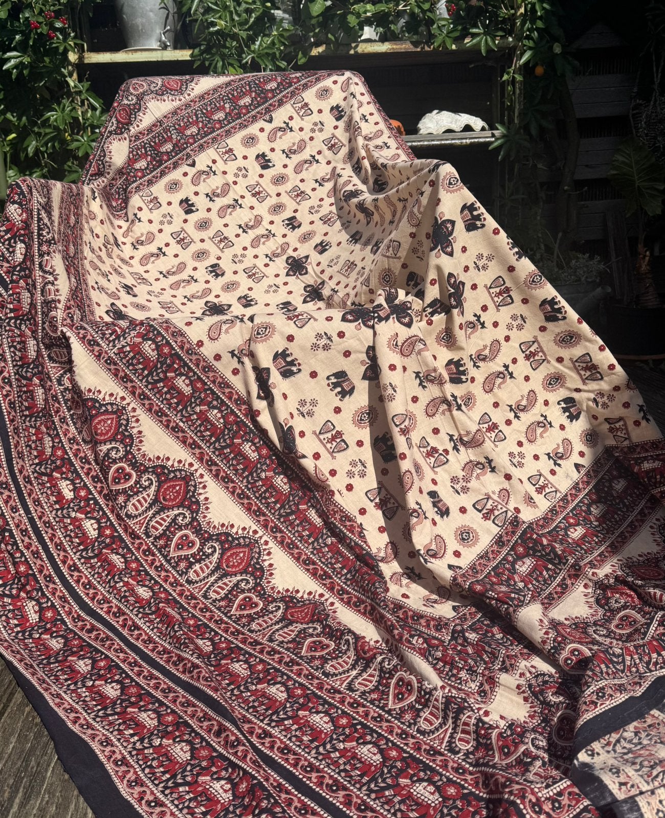 Vintage Indiase Sprei  Wanddoek plaid 250x220 Handblokprint, Ophalen of Verzenden, Nieuw, Katoen, Plaid