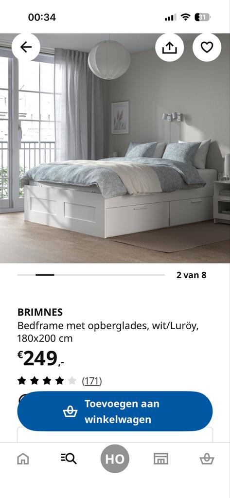 Ikea tweepersoonsbed 180 cm met lattenbodem en matrassen, Huis en Inrichting, Slaapkamer | Bedden, Ophalen, Wit, Tweepersoons