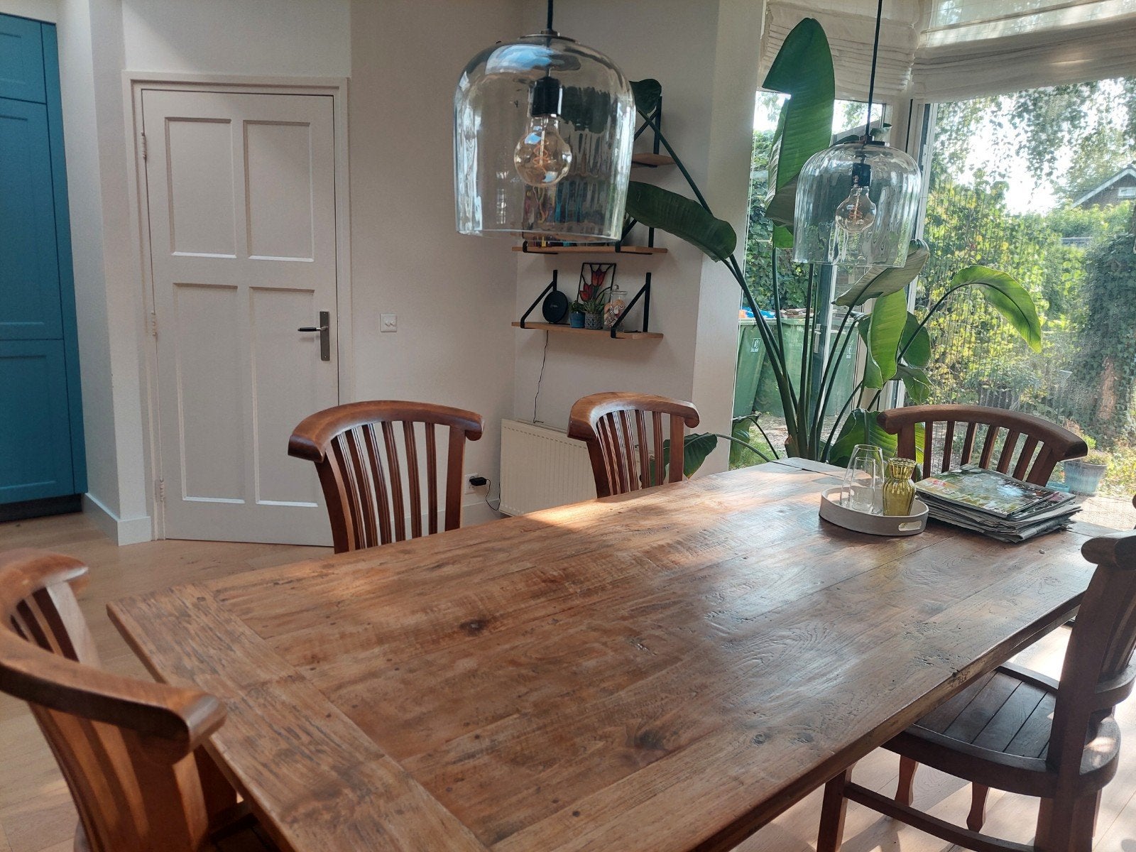 6 Teakhouten eetkamerstoelen in goede staat, Huis en Inrichting, Ophalen, Gebruikt, Bruin, Vijf, Zes of meer stoelen