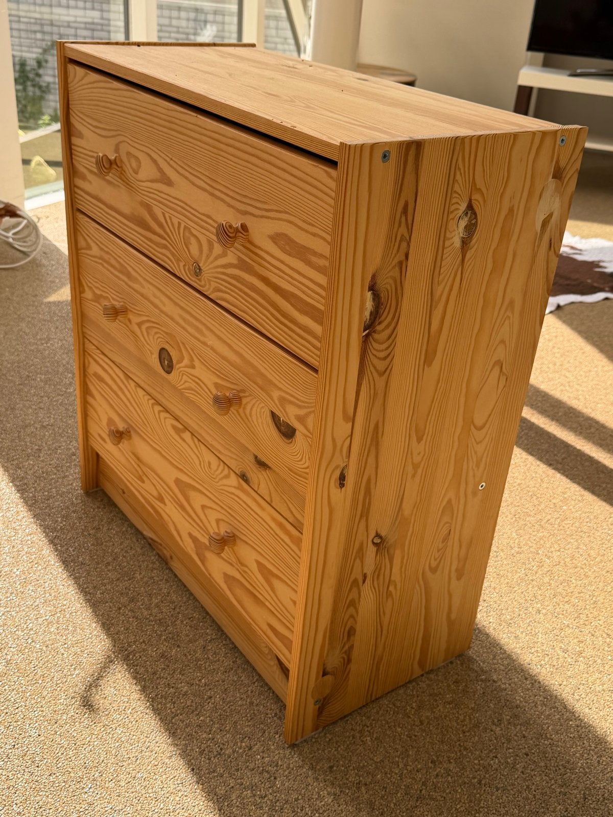 Houten ladekast IKEA met 4 laden - grenenhout, Ophalen, Gebruikt, 100 tot 150 cm, 50 tot 100 cm