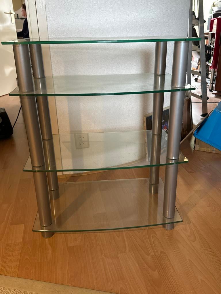 Glazen TV-meubel met 4 planken - 80x64x38 cm, Ophalen, Gebruikt, 50 tot 100 cm, Glas