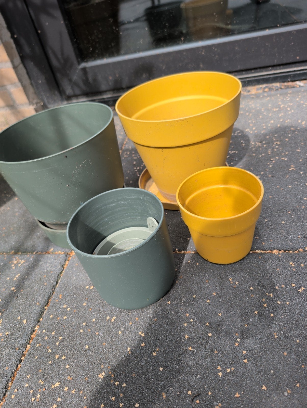 4x Elho bloempot - Groen en Geel, Ophalen, Kunststof, Gebruikt, Rond