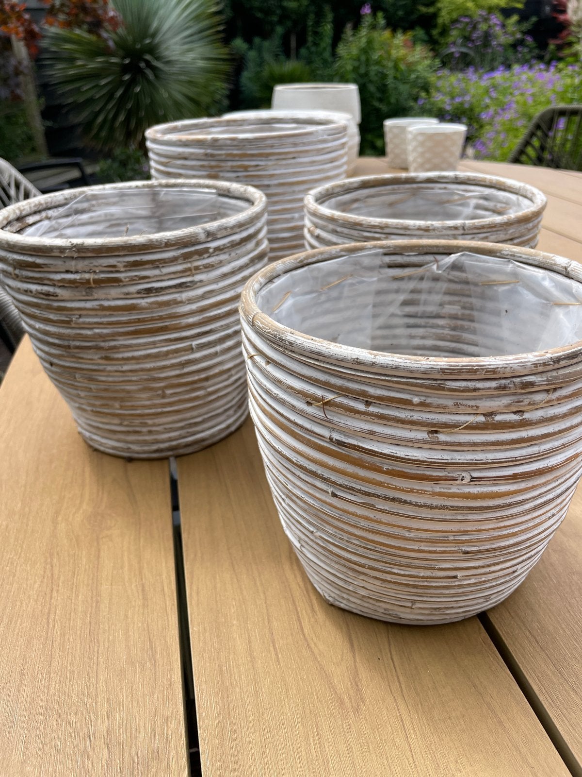 Set van 4 bamboe plantenpotten wit/bamboe, Ophalen, Nieuw