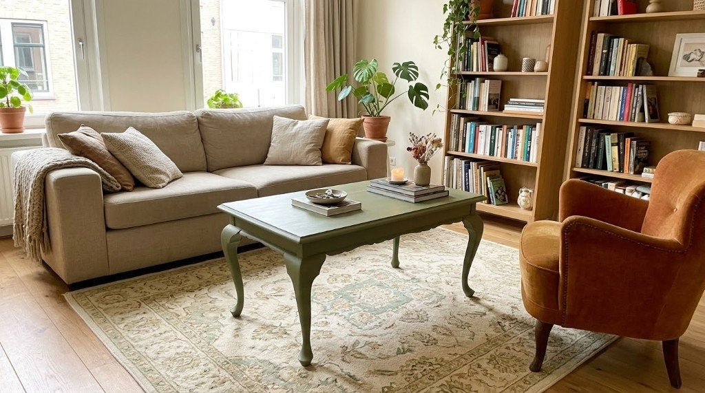 Salontafel Olijfgroen Romantische klasse met een frisse look, Ophalen, 50 – 75, Gebruikt, 50 tot 100 cm