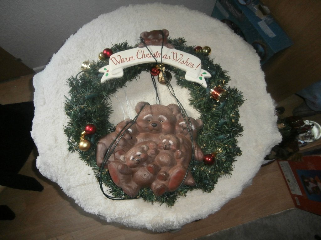 Kerstkrans met Beren en Verlichting, Ophalen of Verzenden