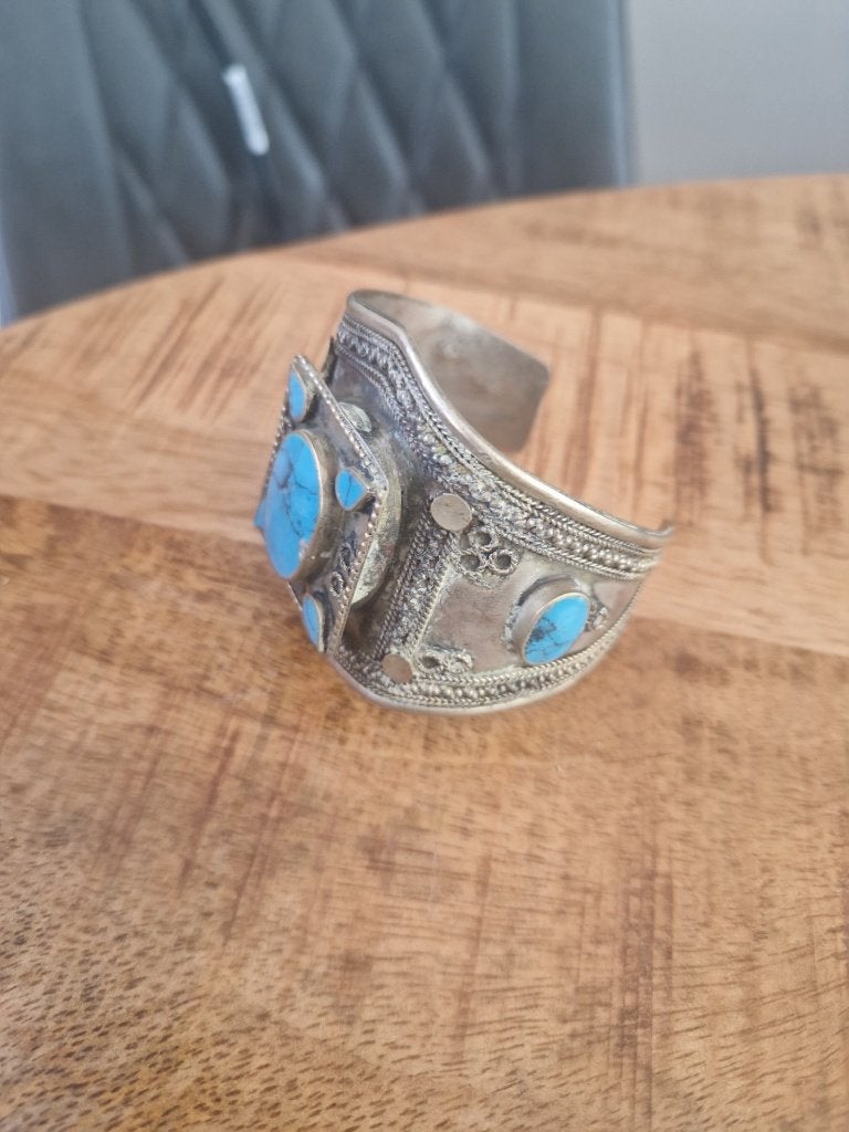 Oude armband met turquoise., Sieraden, Tassen en Uiterlijk, Ophalen of Verzenden, Zilver, Armband, Met edelsteen