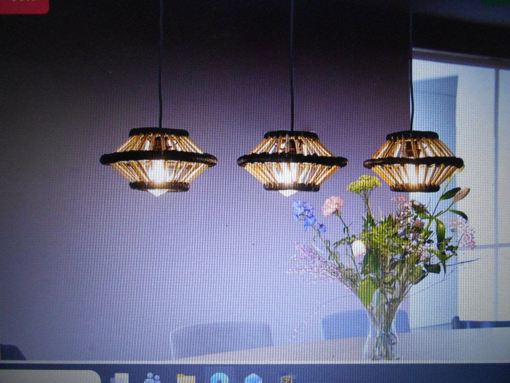 LANDELIJKE HANGLAMP BAMBOE MET ZWART 3-LICHTS, Led-lamp, Instelbaar wit, Dimbaar, E27 (groot)