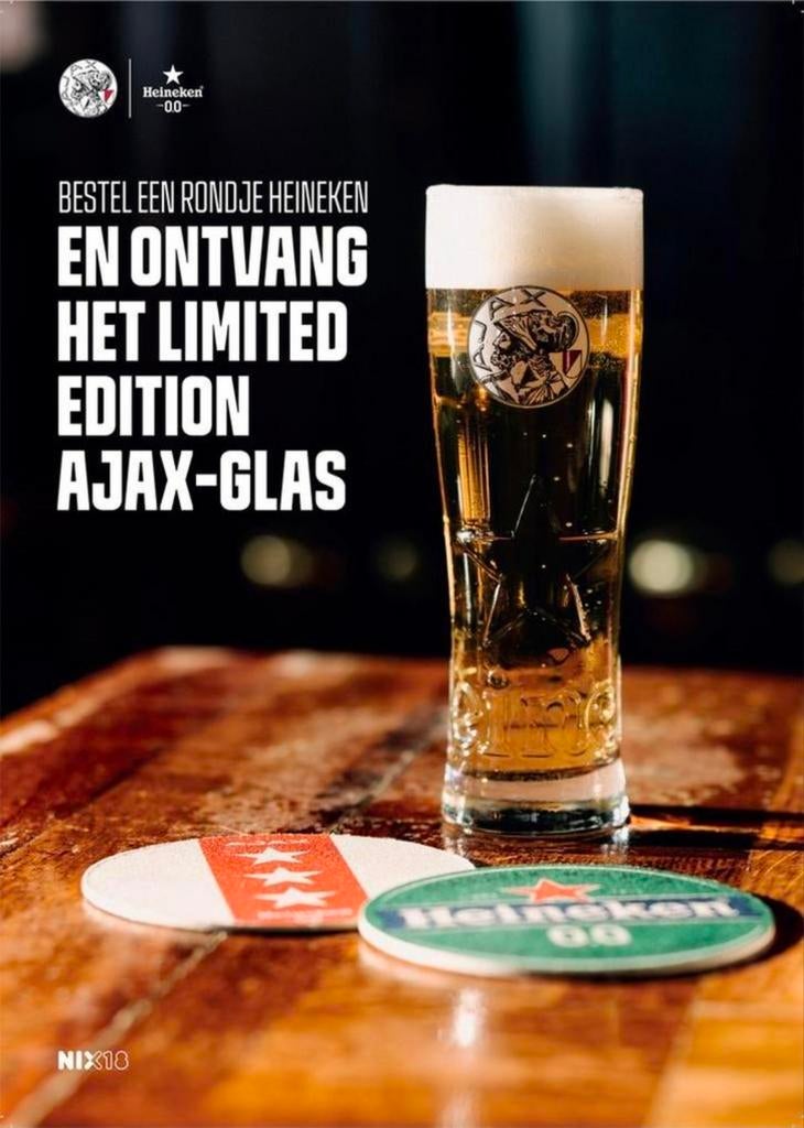 Gezocht 6 / 8 Ajax x Heineken glazen, Ophalen of Verzenden, Glas, Overige stijlen, Glas of Glazen