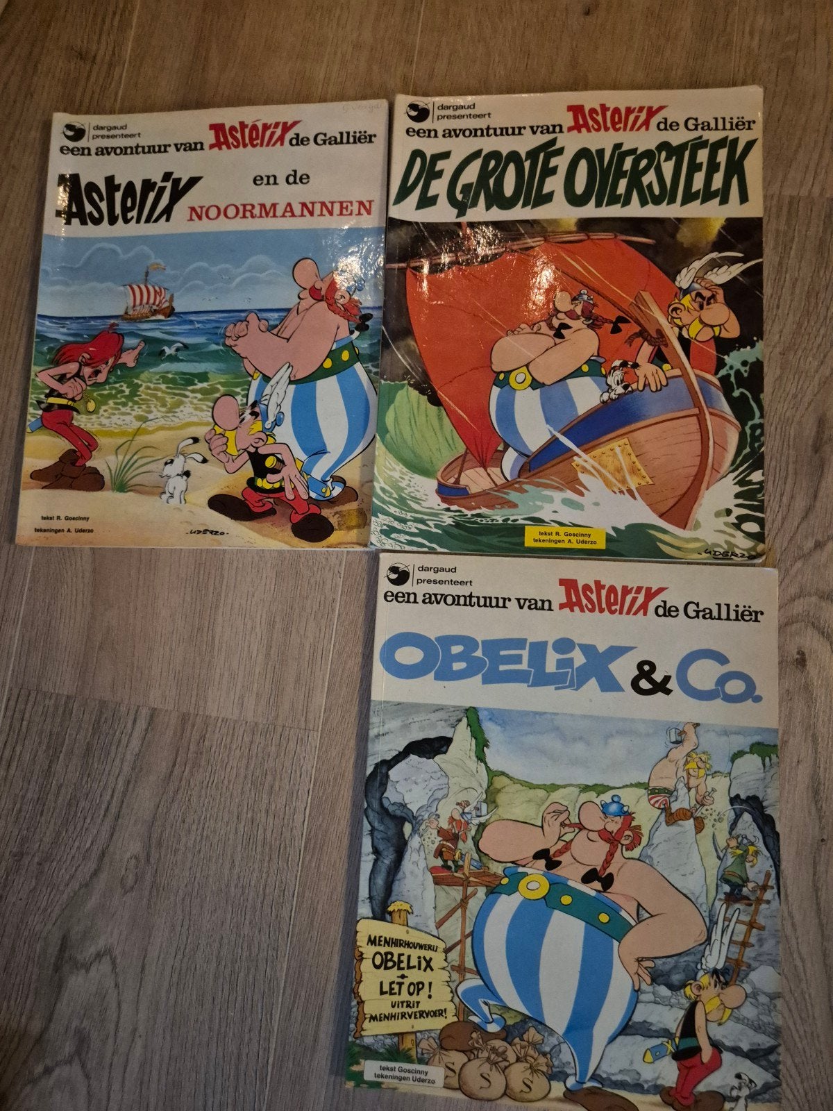 3 originele Asterix en Obelix stripboeken, Meerdere stripboeken, Ophalen of Verzenden, Gelezen, René Goscinny, Albert Uderzo