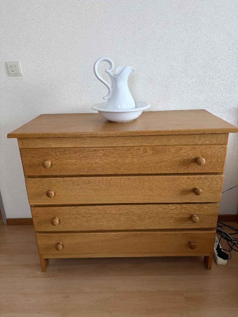 Ladekast / Commode massief eiken | 4 lades | Handgemaakt, Ophalen, Eikenhout, 50 tot 100 cm, Zo goed als nieuw
