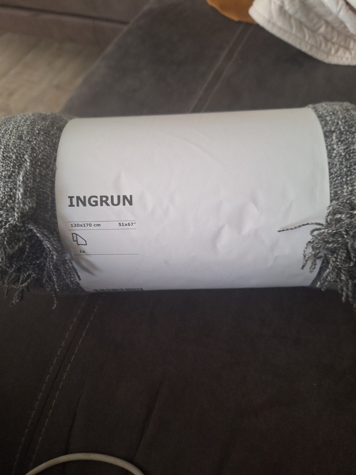 IKEA INGRUN Plaid - Grijs, 130x170 cm, Huis en Inrichting, Ophalen, Nieuw, Grijs, Polyester