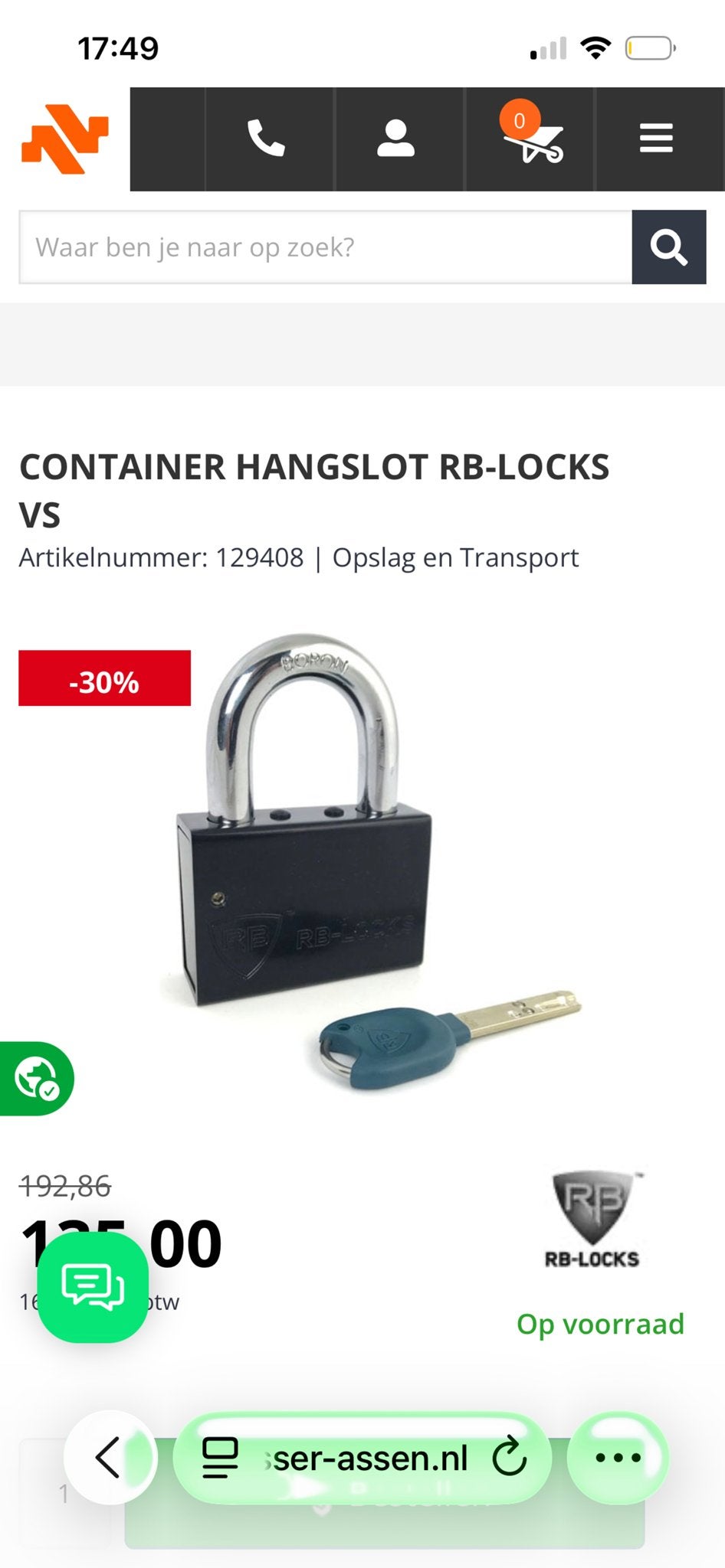 Containerslot met 2 sleutels, Ophalen of Verzenden, Gebruikt, IJzer, Slot