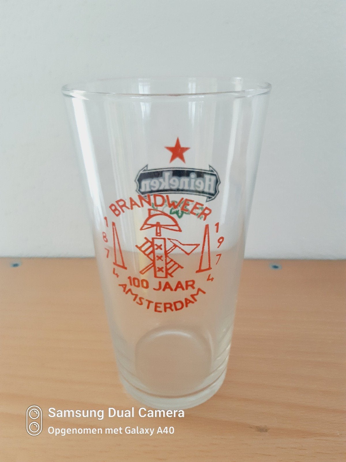 Mooie oude Heineken dubbel druk glas vaasje, Ophalen of Verzenden, Zo goed als nieuw, Glas of Glazen, Heineken