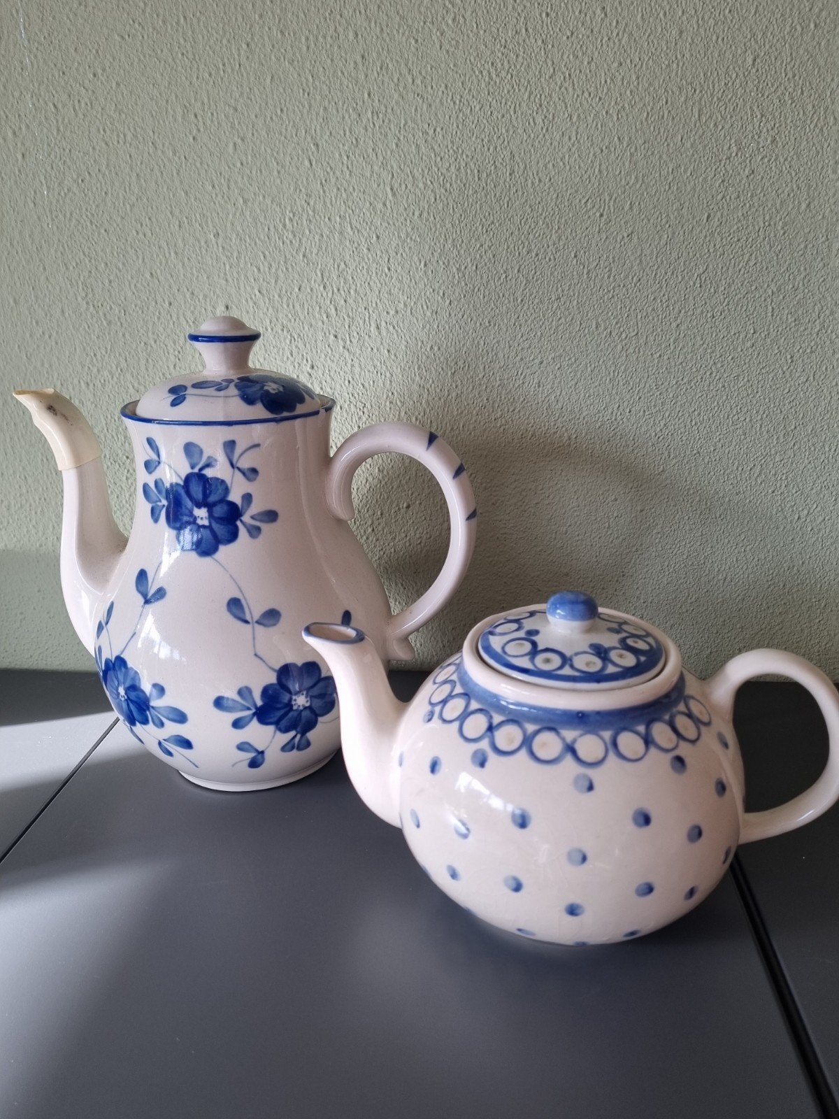 Set van 2 Delfts Blauw theepotten - Vintage, Ophalen of Verzenden