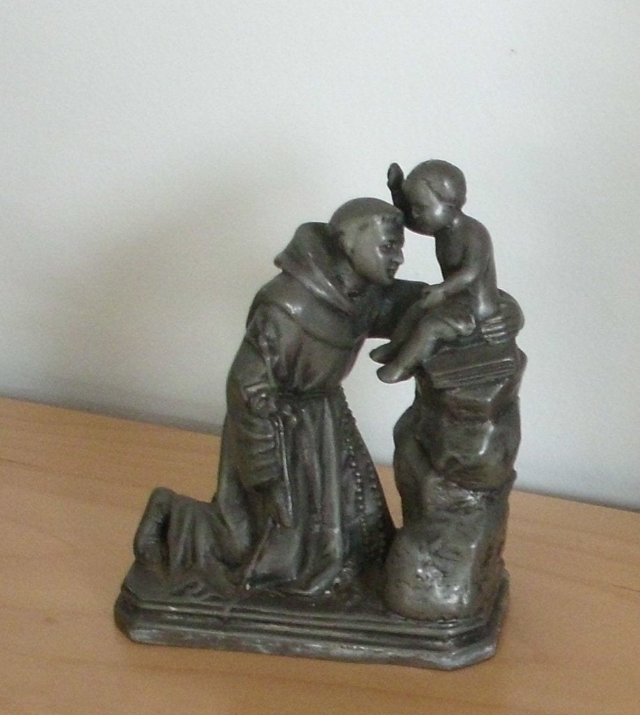 Monnik met kindje Jezus , tinnen ., Antiek en Kunst, Ophalen of Verzenden