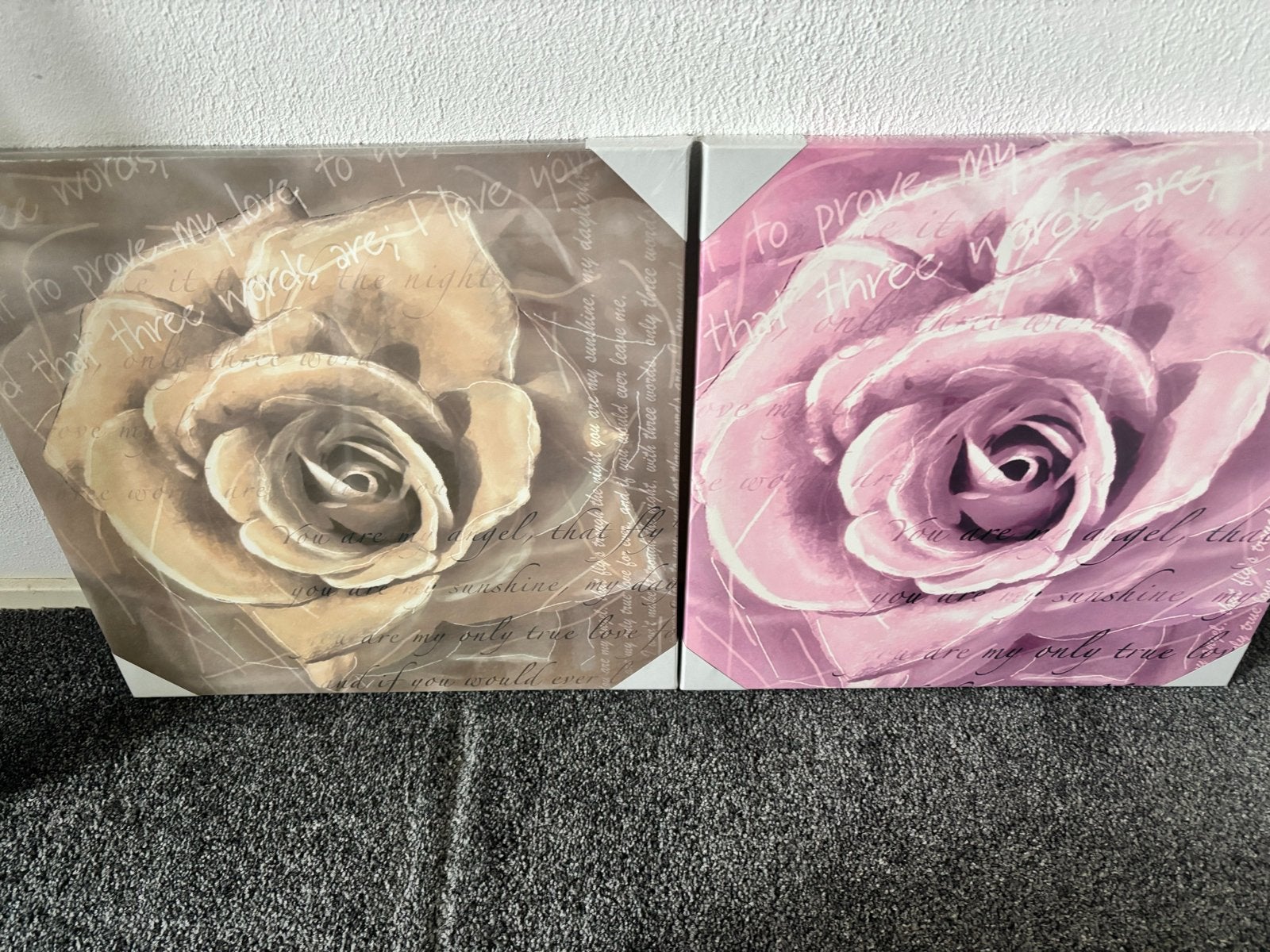 Set van 2 Canvas Schilderijen Rozen 40x40 cm Nieuw, Ophalen, Minder dan 50 cm, Nieuw, Schilderij