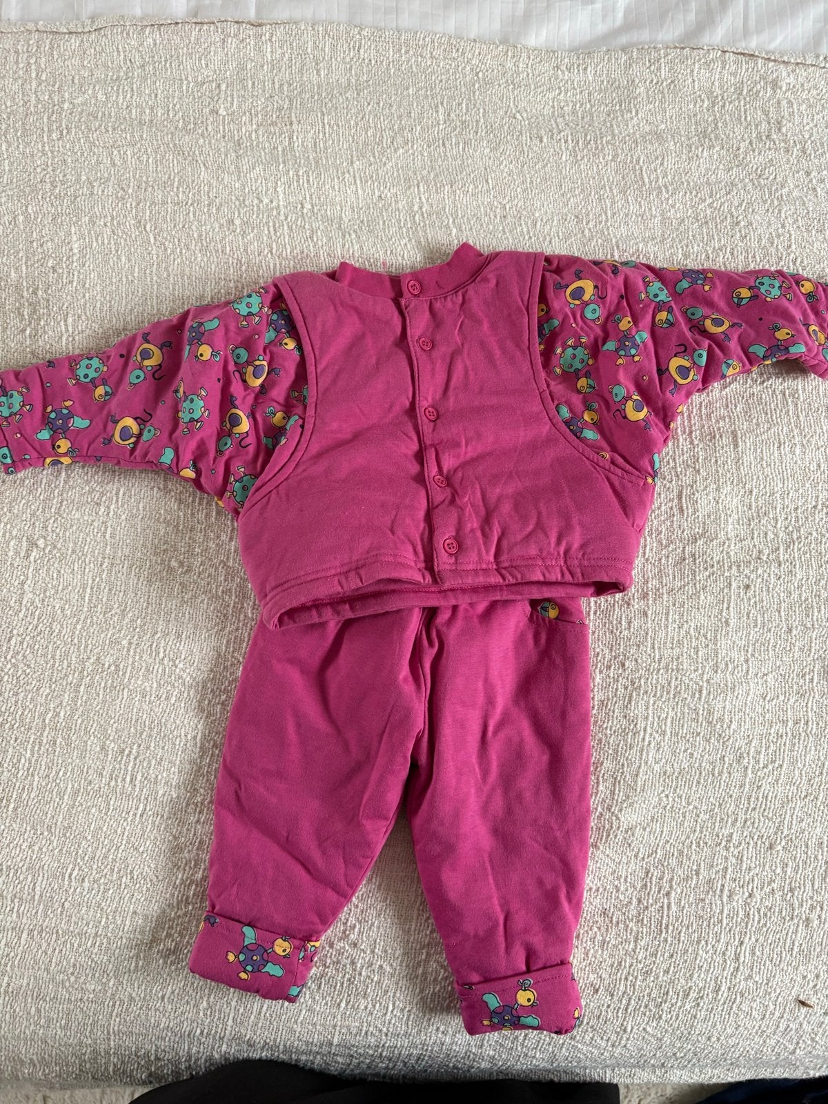 Vintage retro Roze baby setje schattige diertjes - Maat 68, Ophalen of Verzenden, Gebruikt, Meisje, Setje
