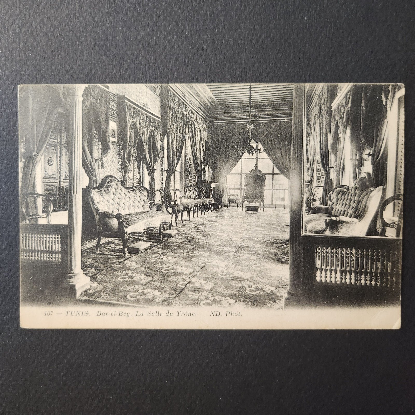 1914 Kaart Tunis Dar-el-Bey La Salle du Trône, Ophalen of Verzenden, Voor 1920, Gelopen, Cultuur en Media