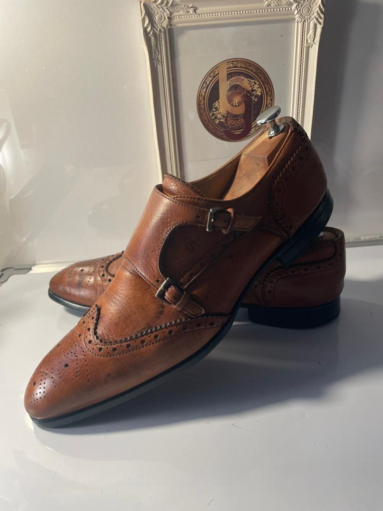 Greve Dubbele Monk Brogues Cognac EU45 Very Good, Bruin, Ophalen of Verzenden, Veterschoenen, Gedragen
