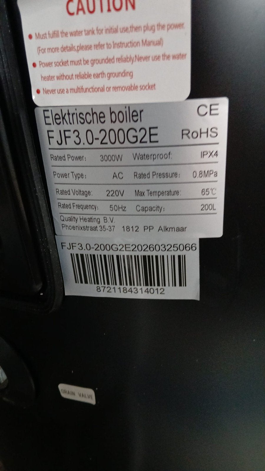 Nieuwe elektrische boiler FJF3.0-200G2E - 200 liter, Ophalen, 100 liter of meer, Nieuw, Boiler