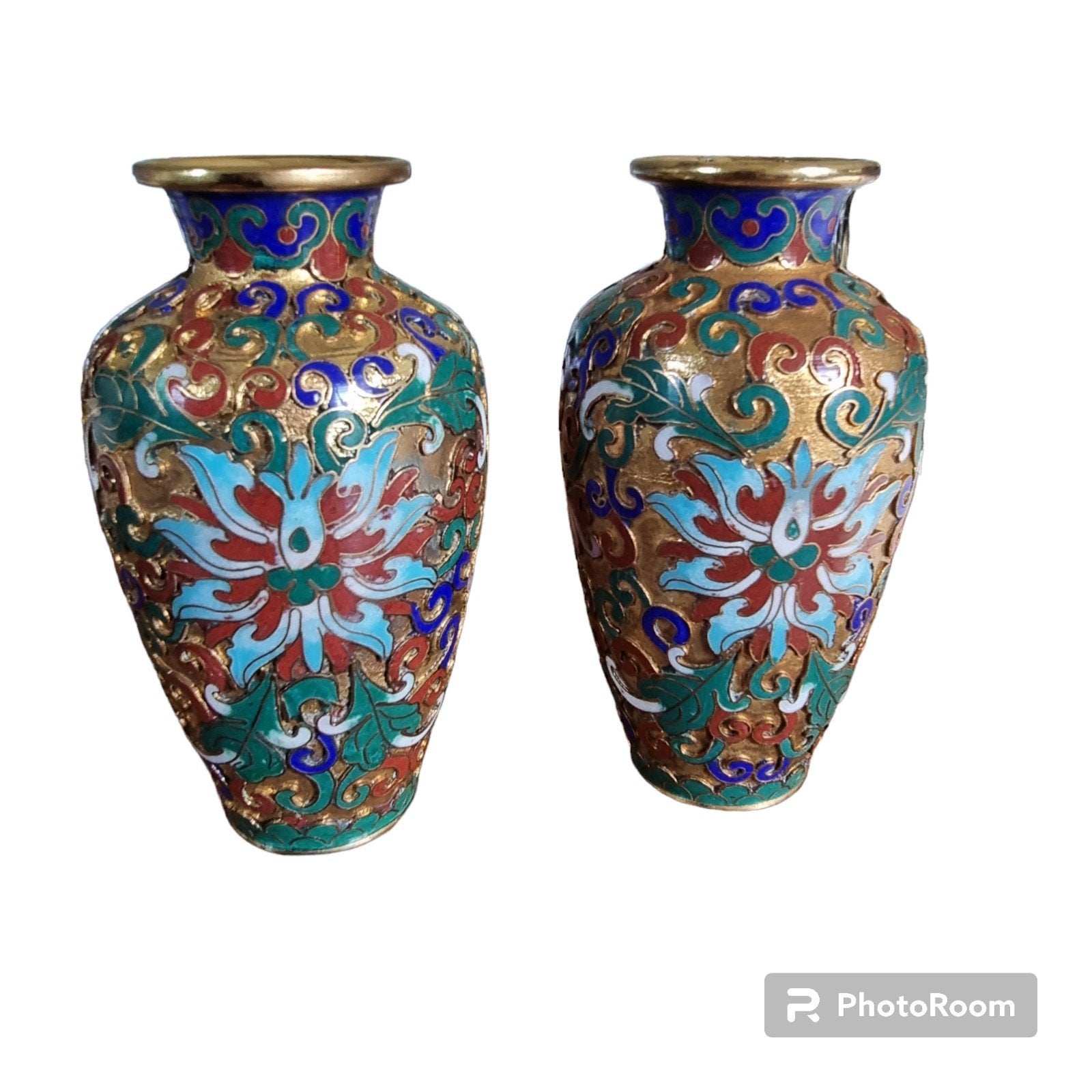 Set van 2 champlevé en cloisonné vaas - China, Ophalen of Verzenden