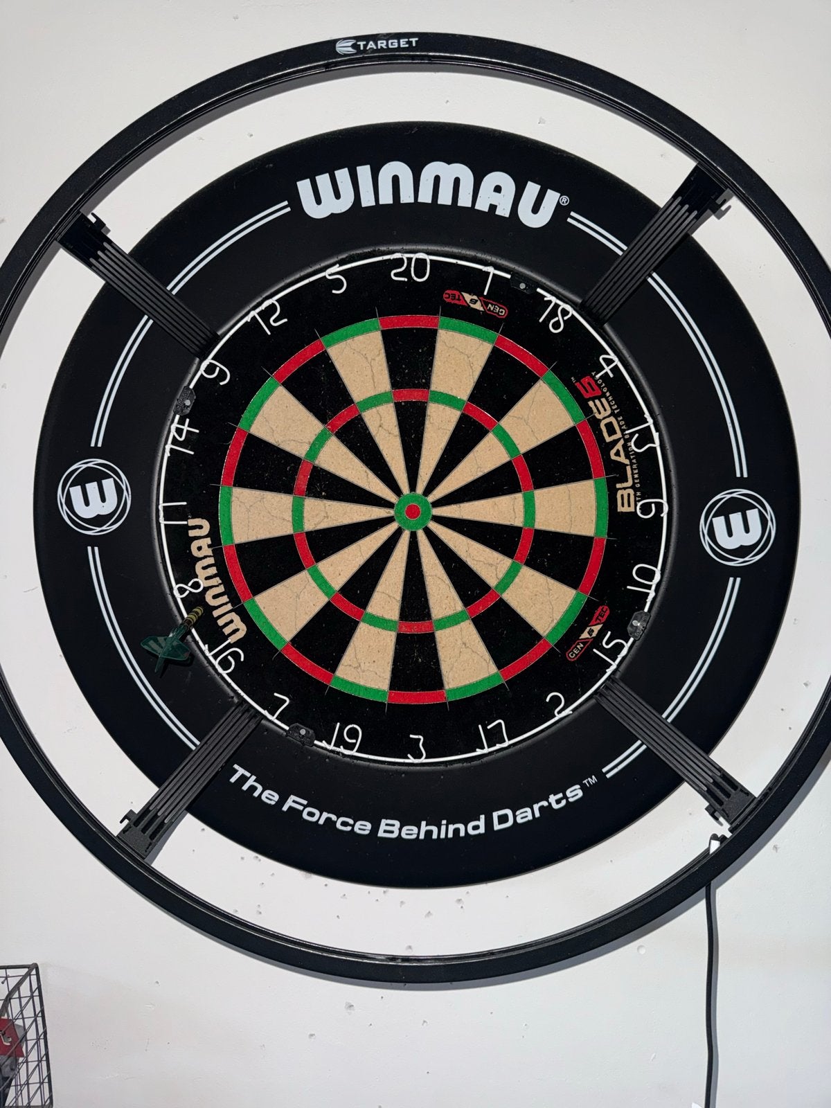 Winmau Dartbord met Verlichting en Surround, Sport en Fitness, Ophalen of Verzenden, Gebruikt, Dartbord met pijlen