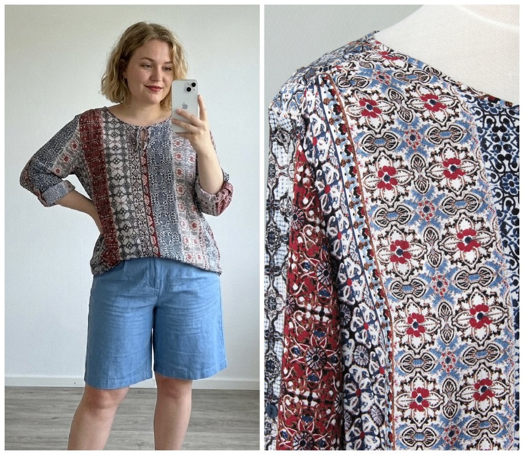 Peter Hahn - prachtige blouse rood blauw - maat 44, Kleding | Dames, Blouses en Tunieken, Maat 42/44 (L), Zo goed als nieuw, Peter Hahn