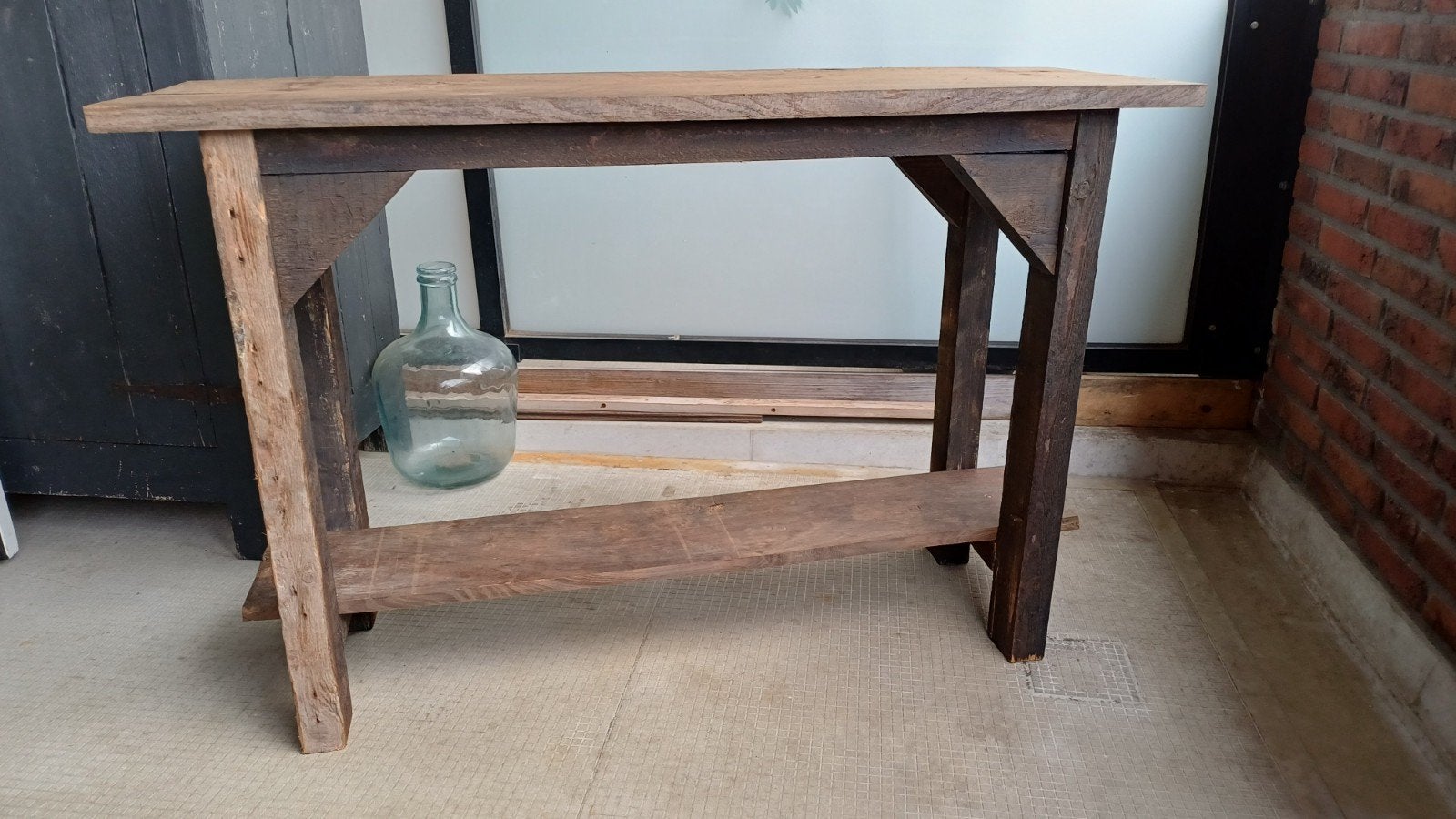 sidetafel van oud hout, Huis en Inrichting, Tafels | Sidetables, Ophalen, Zo goed als nieuw, 25 tot 50 cm, Rechthoekig