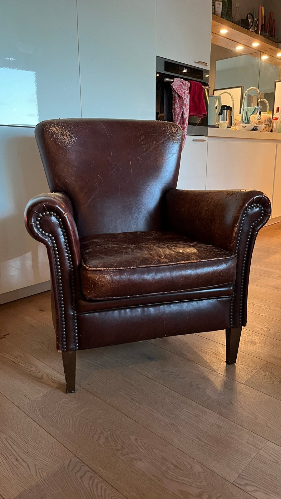 Vintage Leren Fauteuil - Opknapper, Ophalen, Gebruikt, Leer, 75 tot 100 cm