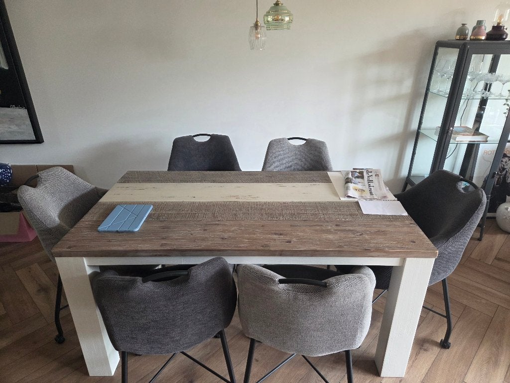 Robuuste houten eettafel - Bouwman Potter, Ophalen, Gebruikt, 50 tot 100 cm, Vijf personen of meer