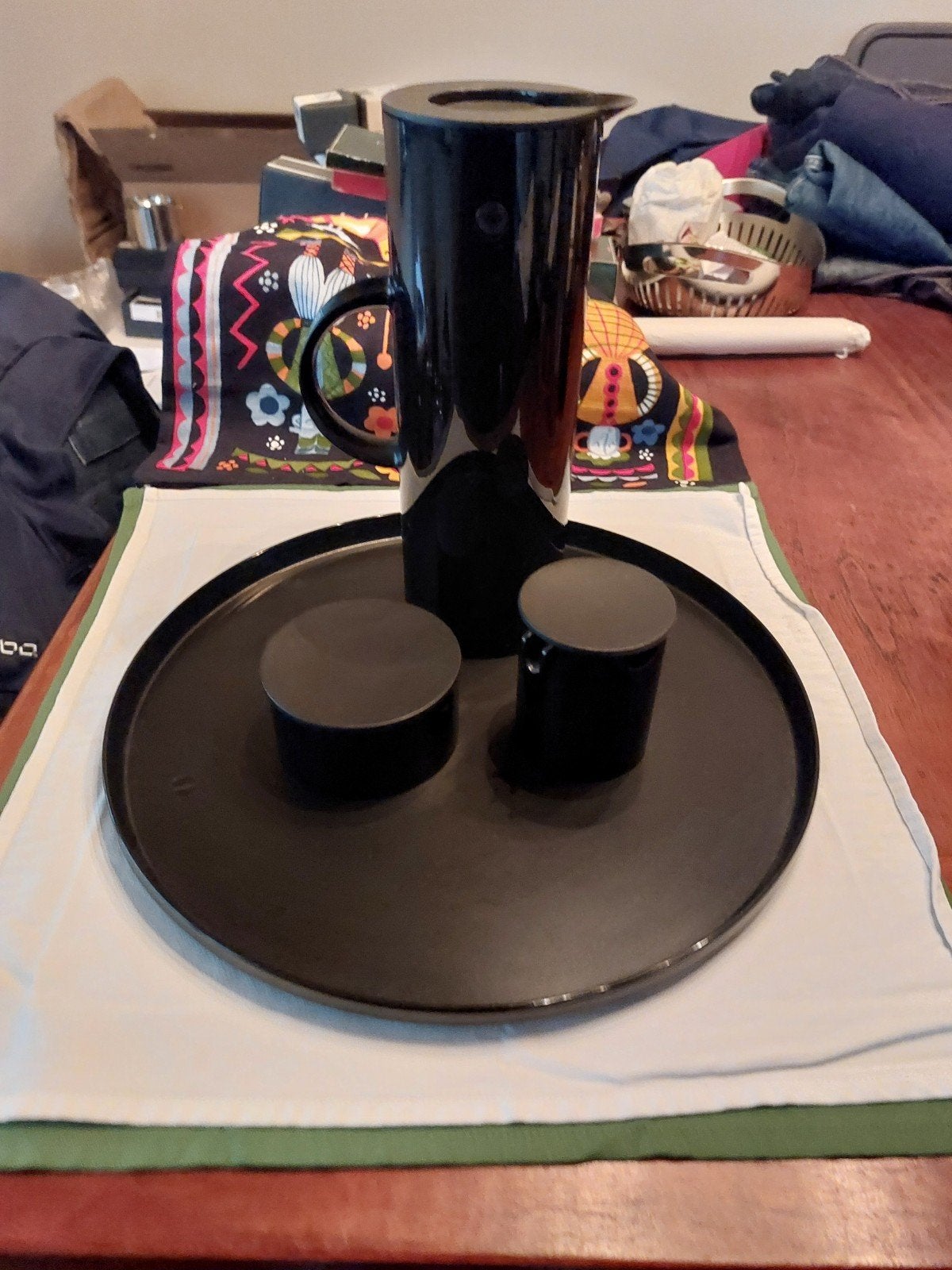 Stelton kan, melk en suiker en dienblad, Kunststof, Ophalen of Verzenden, Zwart, Overige merken