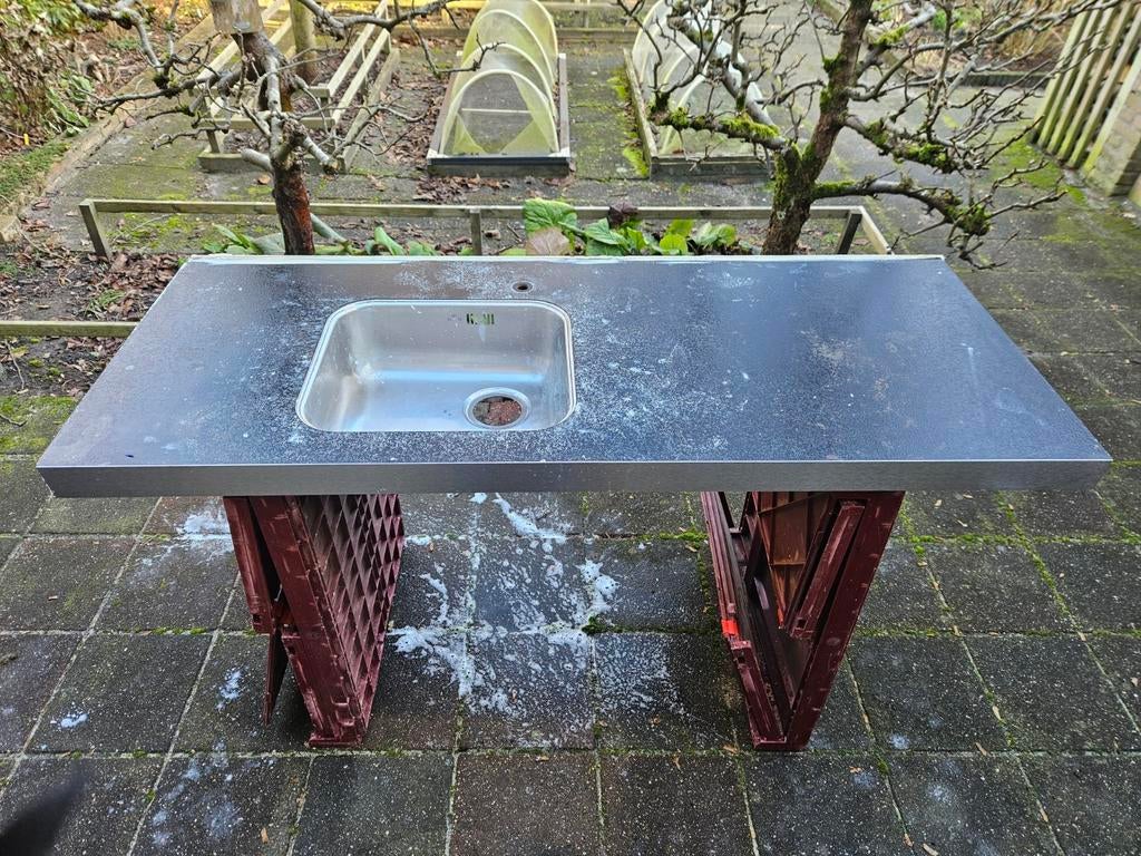 Werkblad met inbouw spoelbak, Ophalen, Gebruikt, 120 tot 170 cm