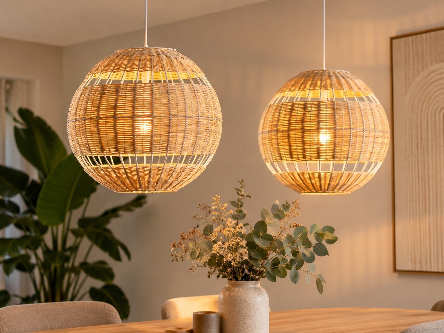 2x QAZQA Rattan (rotan) hanglamp. Nieuw in verpakking. Ø40 c, Huis en Inrichting, Ophalen, Natuurlijk materiaal, Nieuw, E27 (groot)